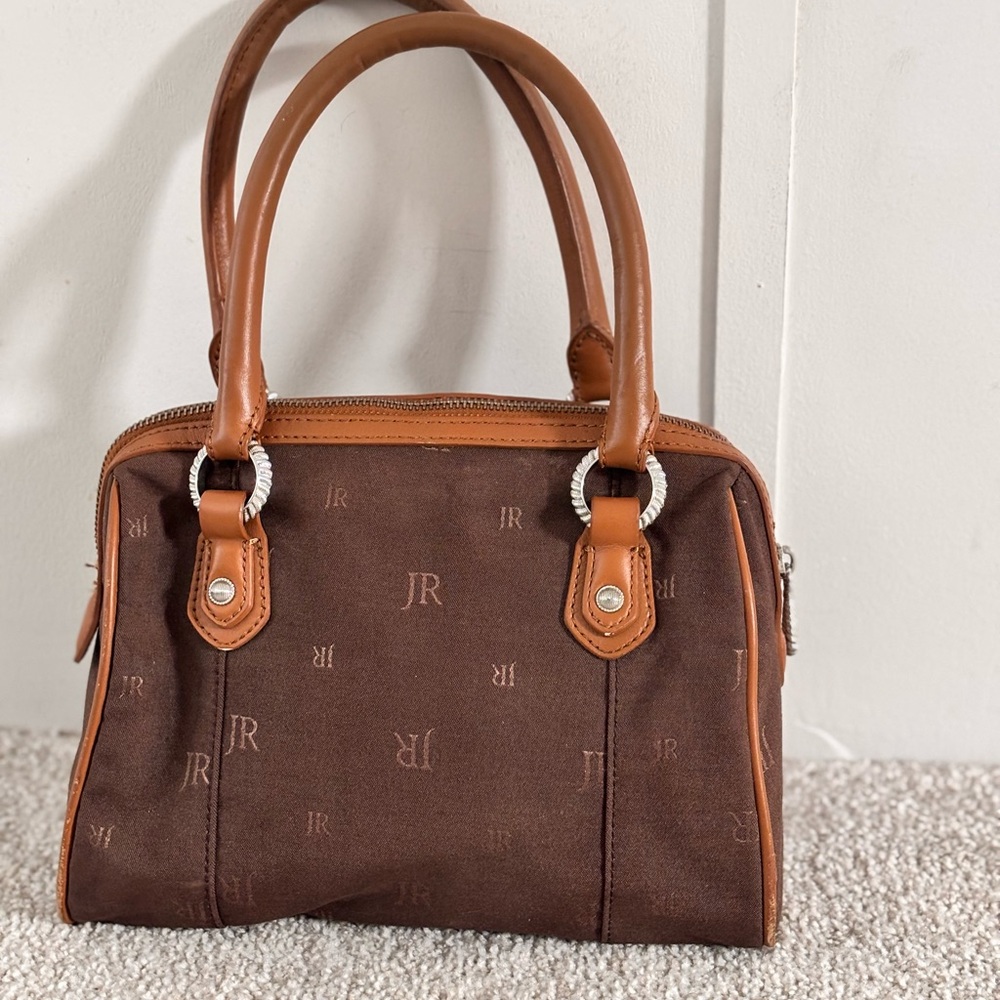 Vtg Judith Ripka Canvas Monogram Dime Satchel Brown 10 X 7 X 4 - Picture 3 of 11